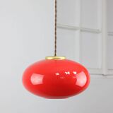 Mid-century Modern Italian Brass and Red Glass Pendant Lamp, 1960s