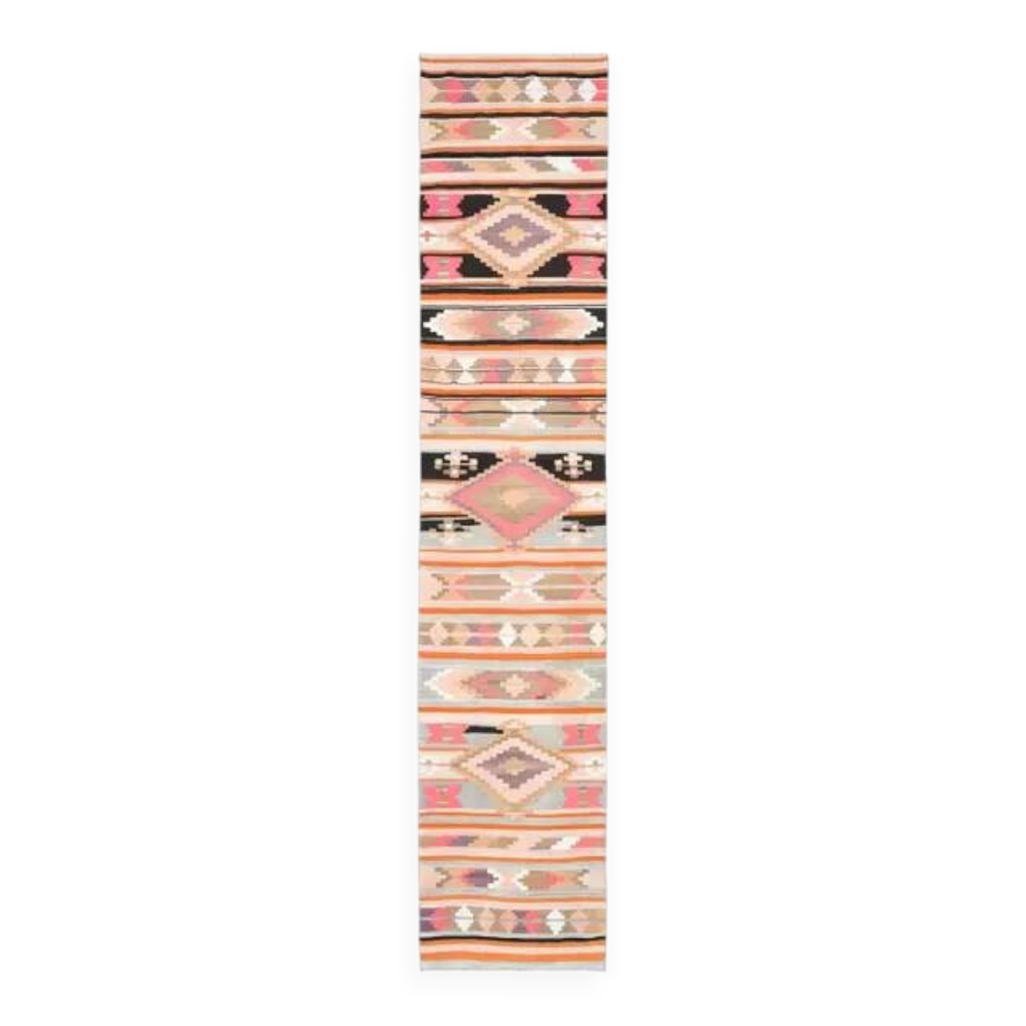 Vintage Turkish Oushak Handmade Wool Cotton Pink Runner Rug 69x333