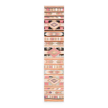 Vintage Turkish Oushak Handmade Wool Cotton Pink Runner Rug 69x333