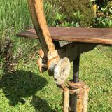 stool, swivel seat metal and wood