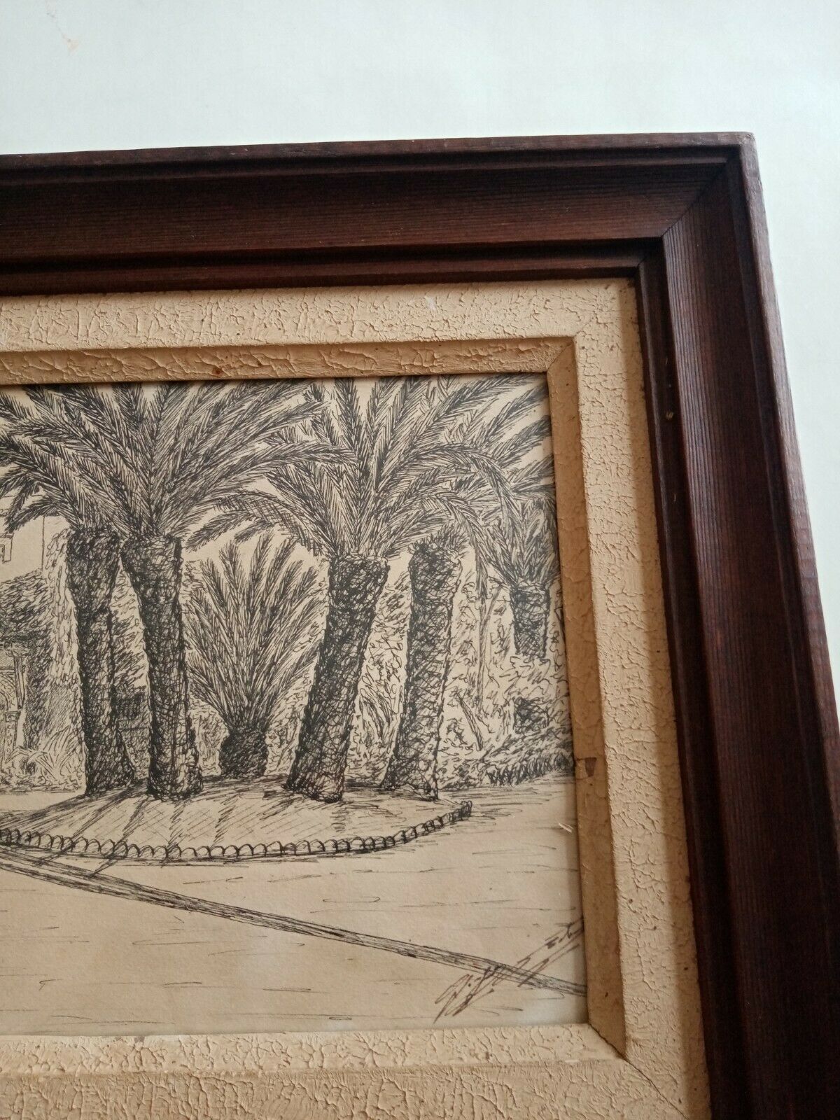 Old painting drawing in ink signed , Les Palmiers