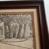 Old painting drawing in ink signed , Les Palmiers