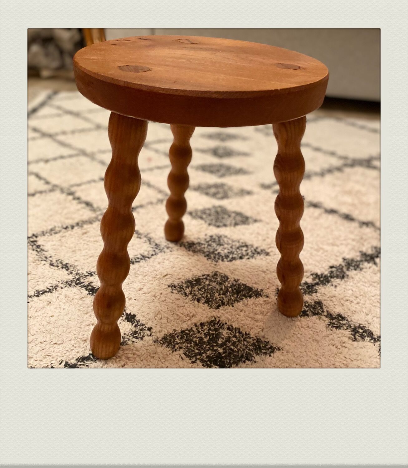 Massive wood tripod stool, ball feet