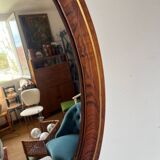 Vintage oval mirror in wood and brass