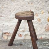 Vintage wooden tripod stool, mountain work, wabi-sabi, shepherd.