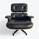Fauteuil et repose-pieds hauts Herman Miller Original Eames, noir et chêne
