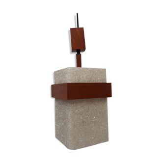 1970 teak wood hanging lamp and vintage plexis