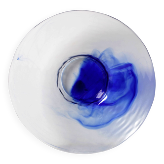 Vintage Blue Swirl Glass Fruit Bowl / Bormioli Rocco / Italy / 1990s