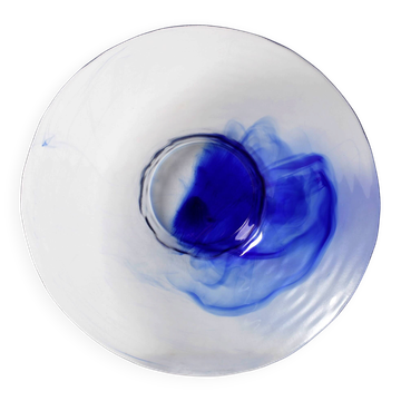 Bol à fruits en verre bleu vintage à tourbillon / Bormioli Rocco / Italie / années 1990