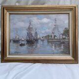 Signed framed painting Oil on canvas “Honfleur” dimensions: height -49cm- width -63 cm-