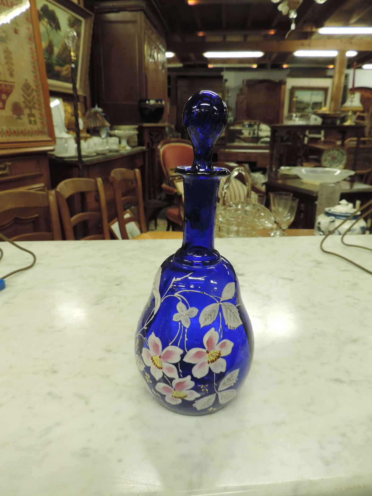 Blue liquor enamelled decanter