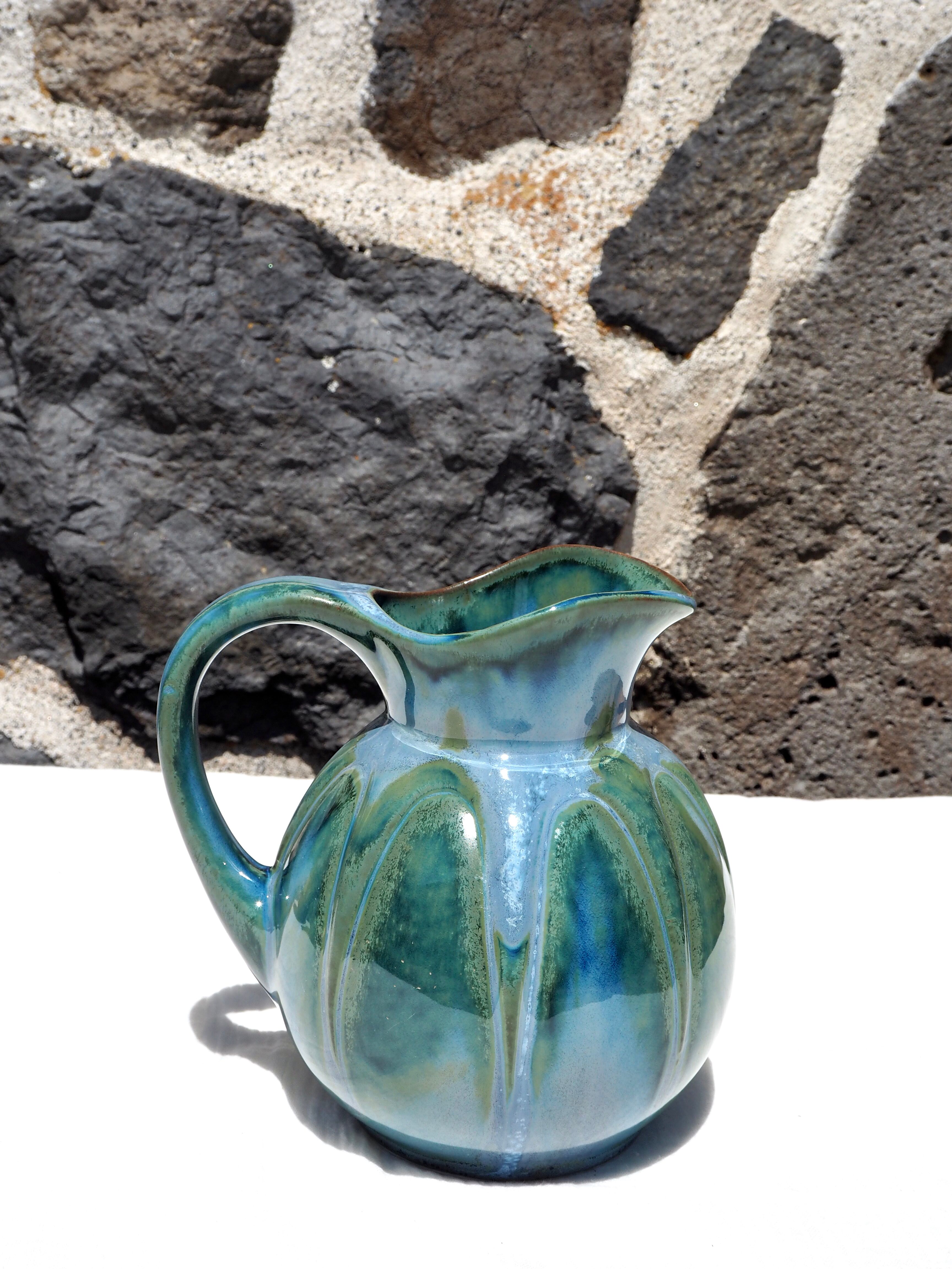 Blue ceramic melon pitcher