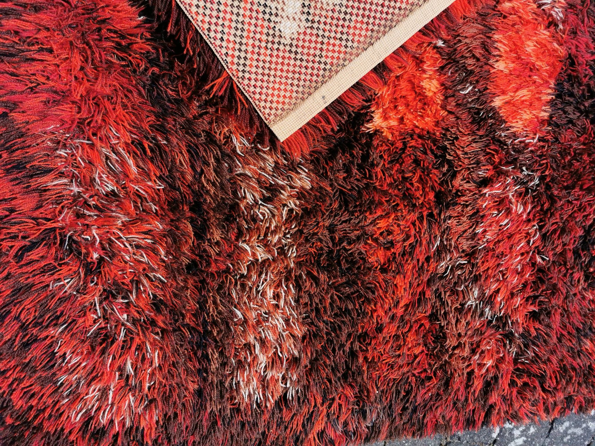 Swedish handmade wool - rya rug. estimated 1960s.