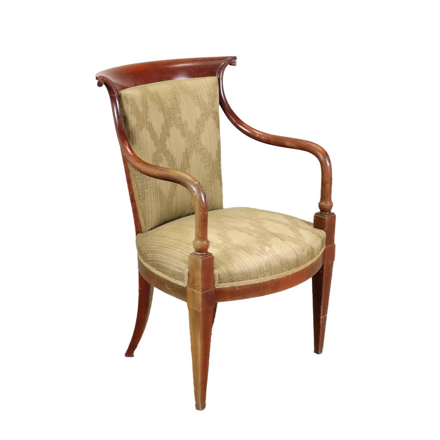 Vintage armchair in fabric and wood with armrests, design Italy 1950s-1960s
