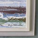 Mid-Century Modern Swedish "Planes" Vintage Expressive Landscape Oil Painting, Framed