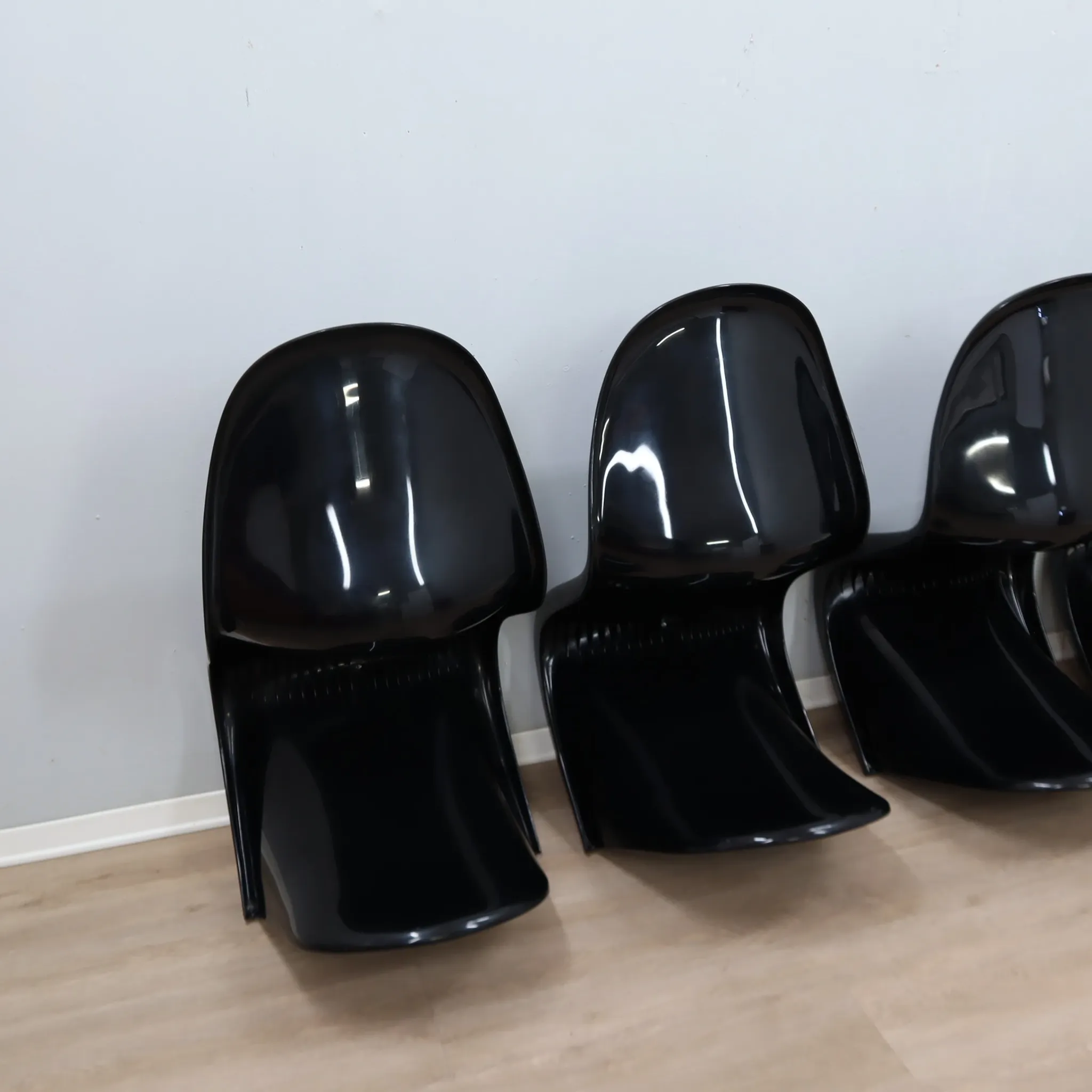 Set of 6 Original Vintage Black Panton Chairs by Verner Panton for Herman M