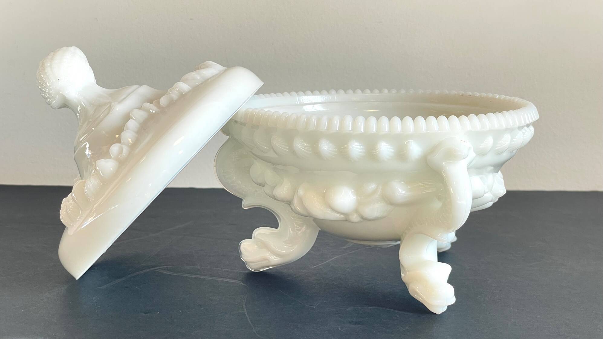 Vintage opaline glass candy dish