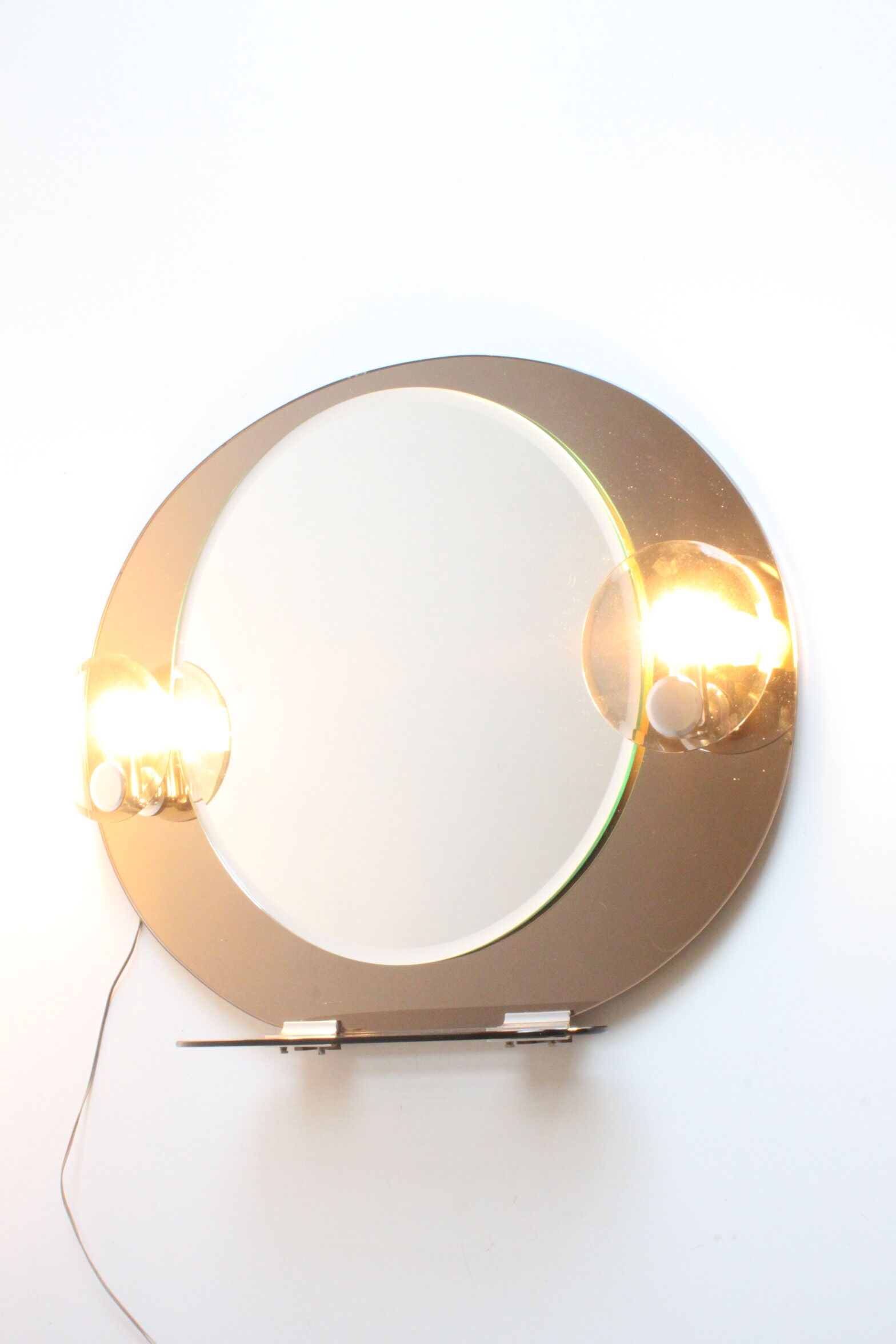 Space age smoked glass illuminated mirror, Italy 1970