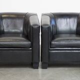 Set of 2 black sheepskin Art Deco design armchairs with high seating comfort