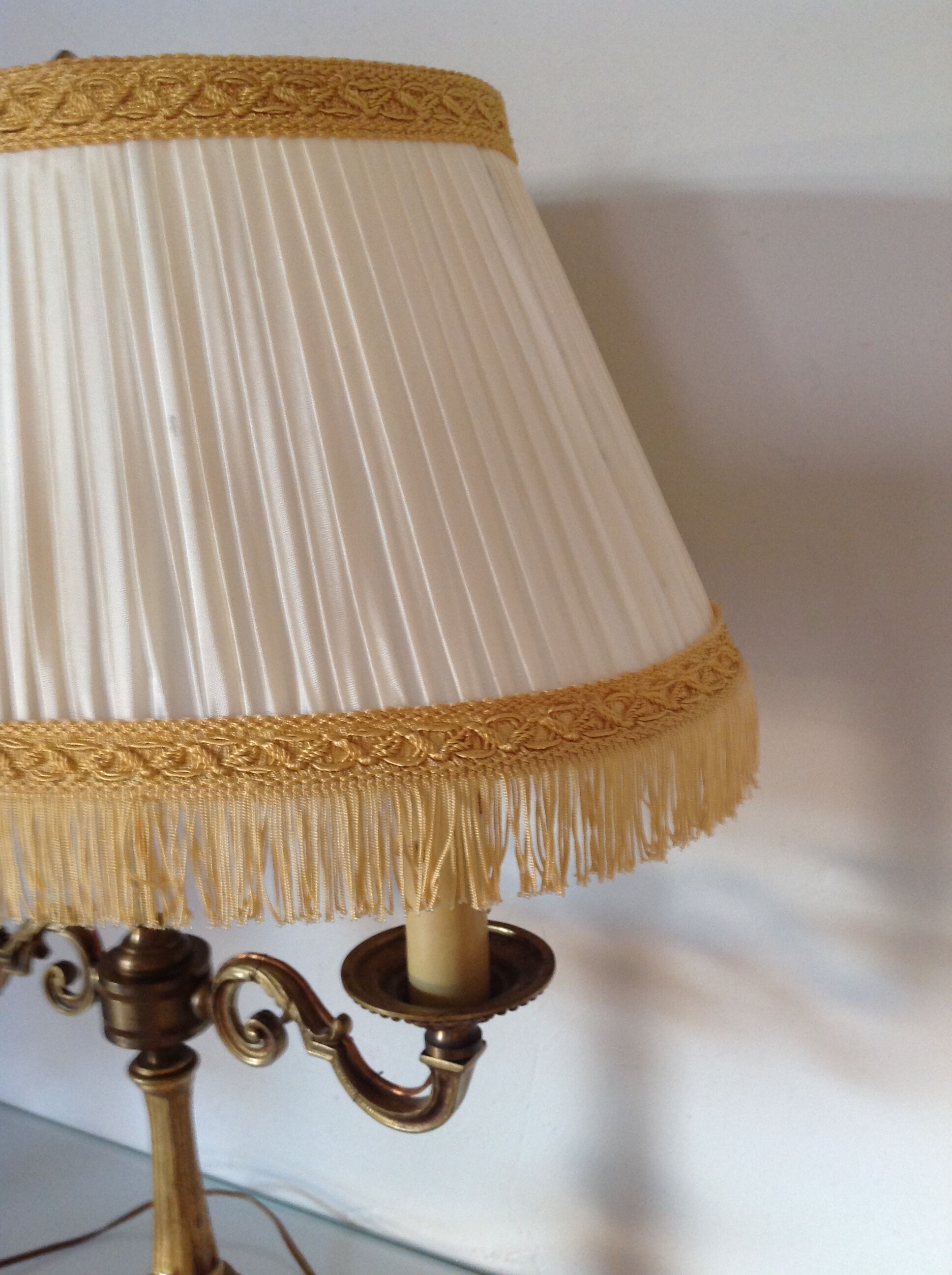 Empire style hot water bottle lamp with fabric lampshade / vintage 50-60s
