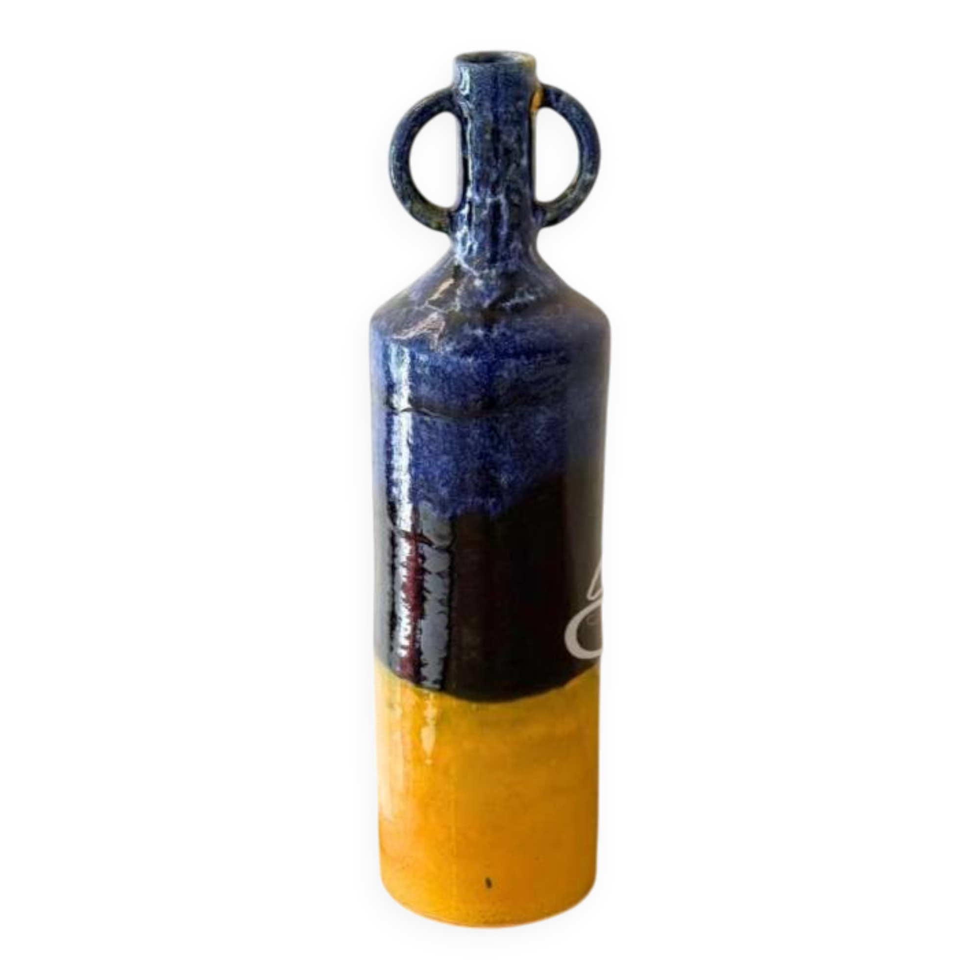 Large Moroccan Artisanal Vase in Majorelle Blue and Mustard Yellow