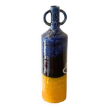 Large Moroccan Artisanal Vase in Majorelle Blue and Mustard Yellow