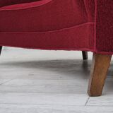 1960s, Danish 2-seater curved sofa, original red furniture fabric.