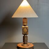 Midcentury brutalist wood turned table lamp in the style of Charles Dudouyt