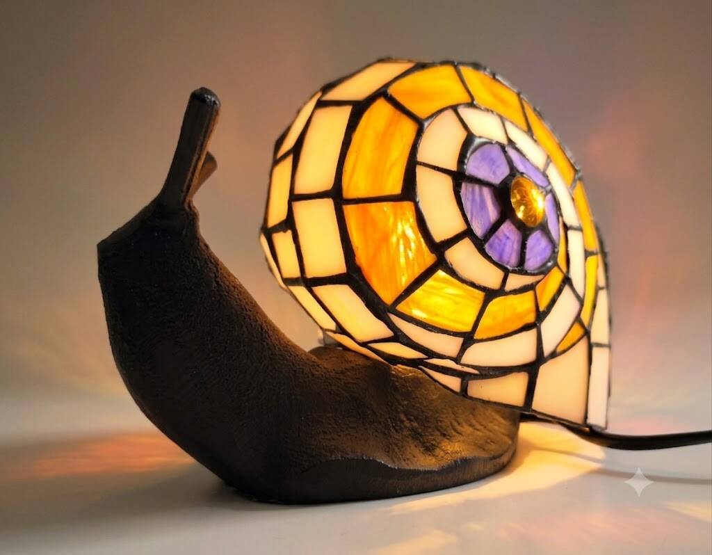 Tiffany-style lamp in the shape of a snail.