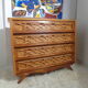 Chest of drawers wood and rattan Louis Sognot 1950 foot compass