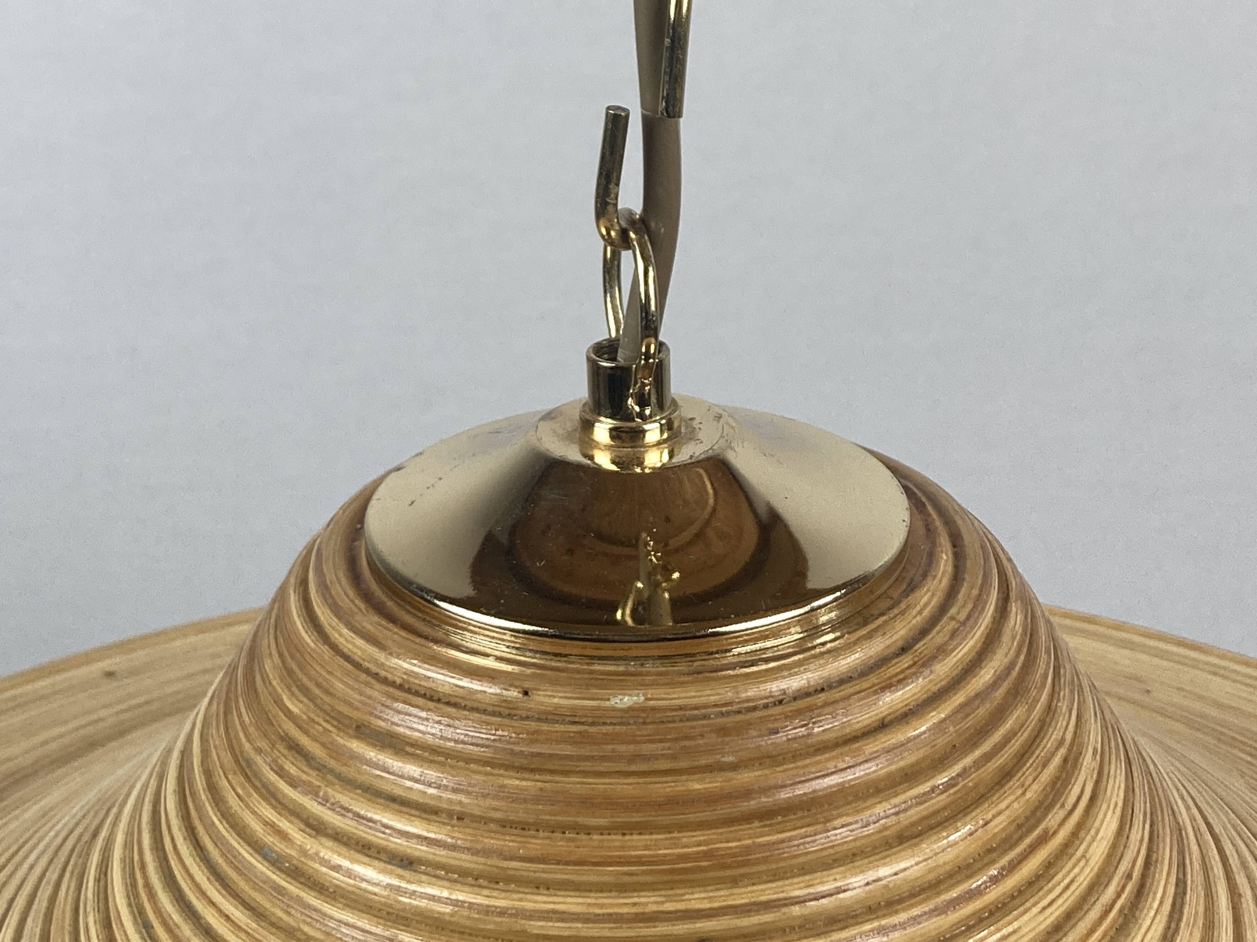 Pencil Split Reed, Rattan, Bamboo & Brass Pendant hanging lamp, Italy, 1970s