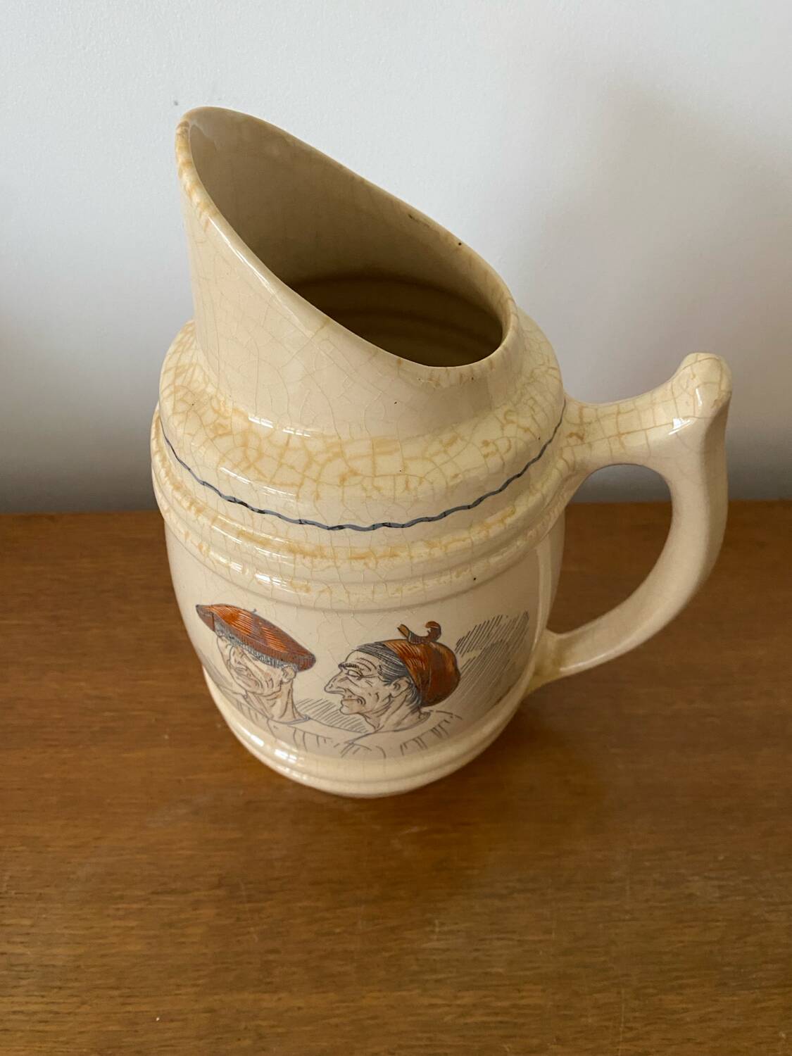 Old pitcher cazalas paule douau ceramic beige basque couple vintage