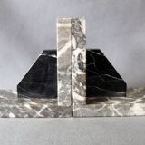 Set of 2 vintage Art Deco bookends in grey, black, and white marble
