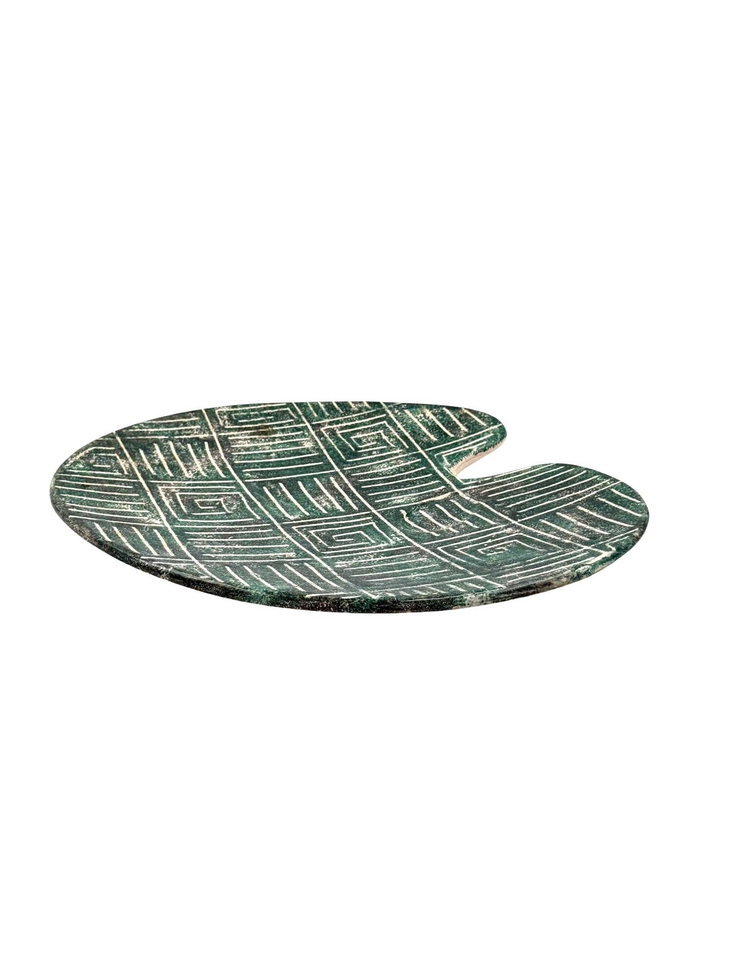 Mid-century Modern green ceramic plate, France 1960s