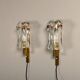 Set of vintage Danish Modern Brass and Glass Wall Sconces, 1970's