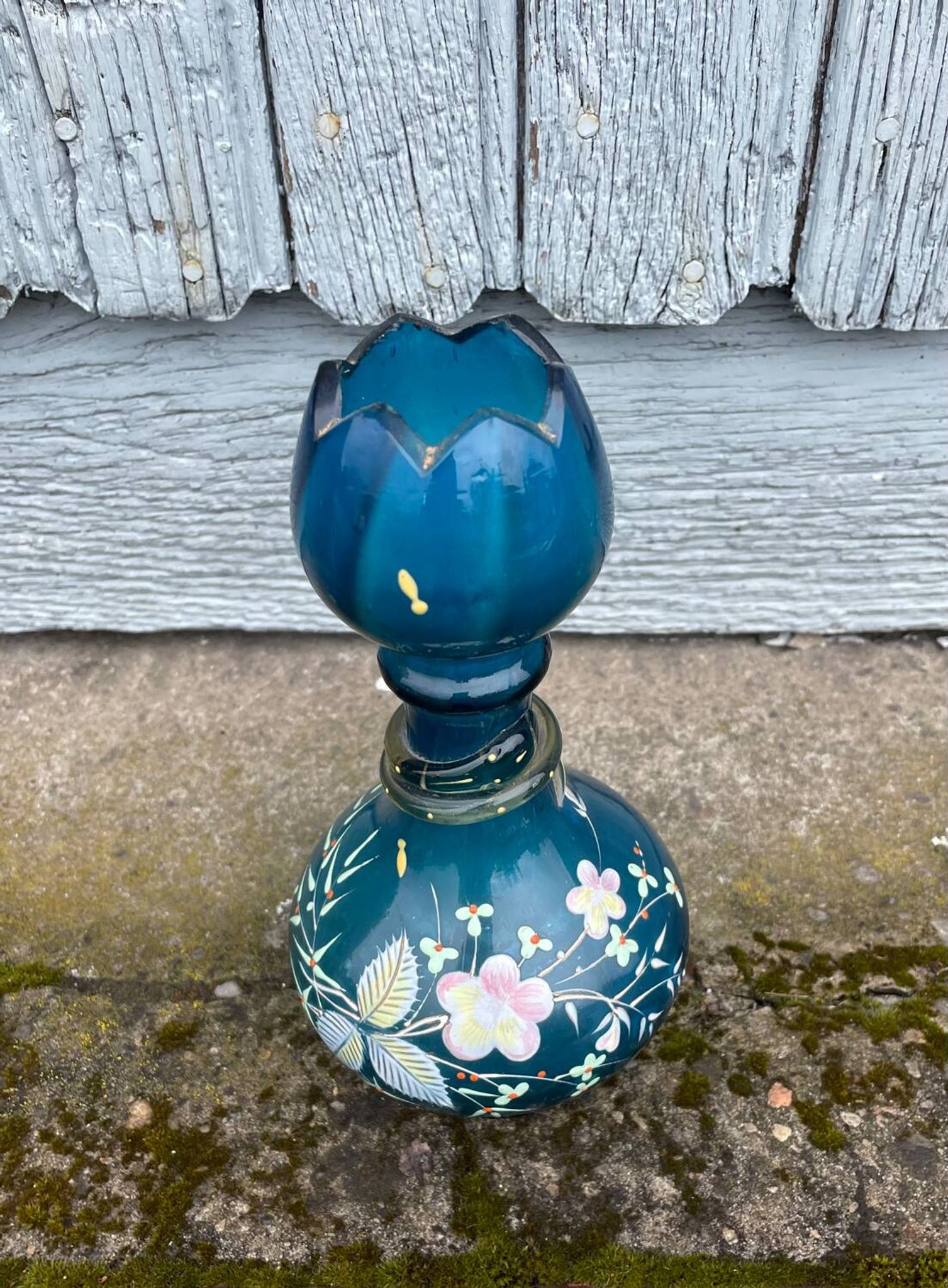 vintage vase painted in satin blue