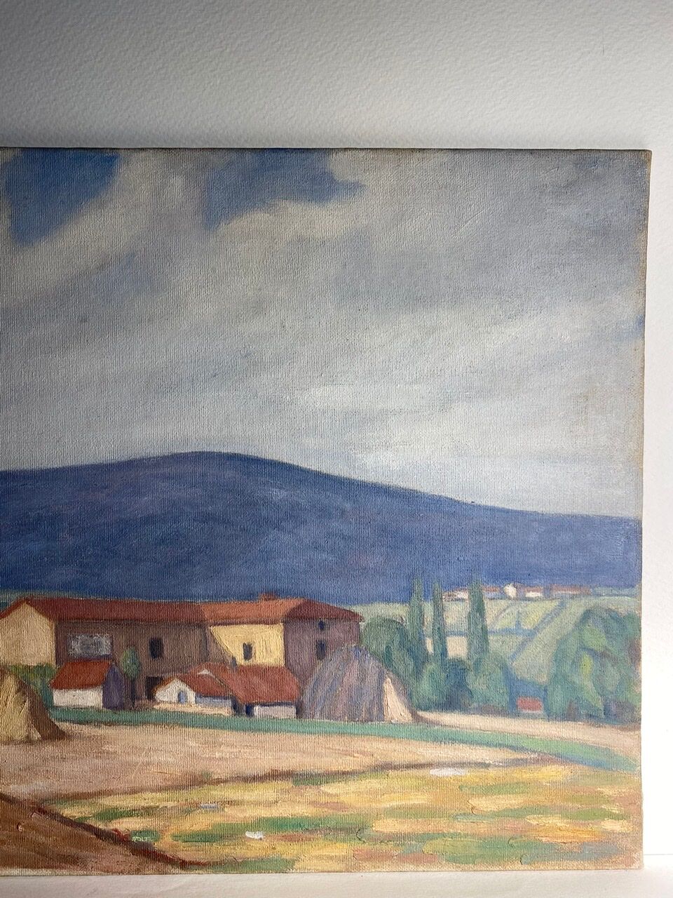 Old painting, landscape Monts du Lyonnais, signed and dated 1947