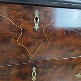 1960s chest of drawers in mahogany and lacquered mahogany with blue glass