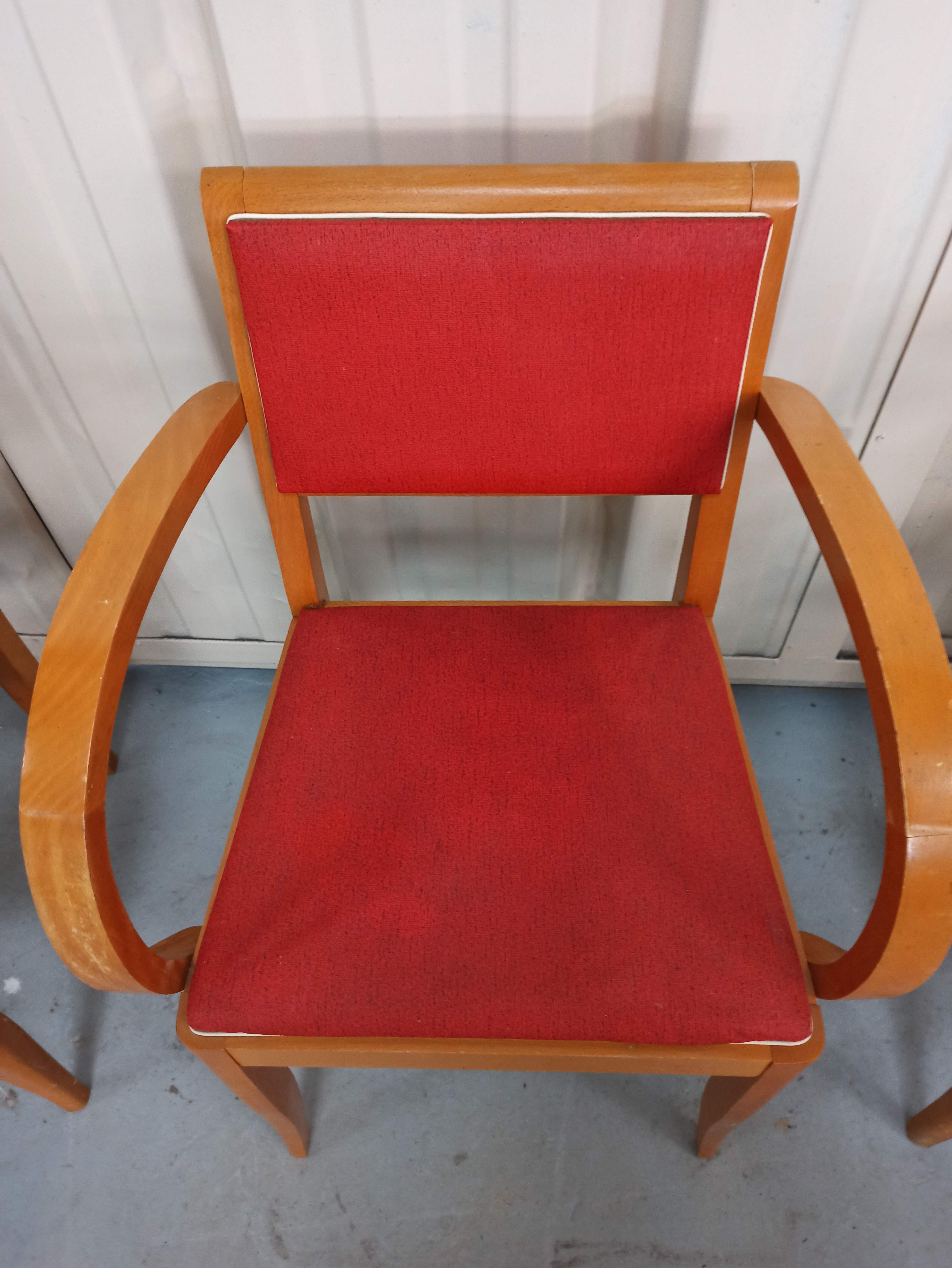 Lot 5 armchairs bridge skai and wood - red green