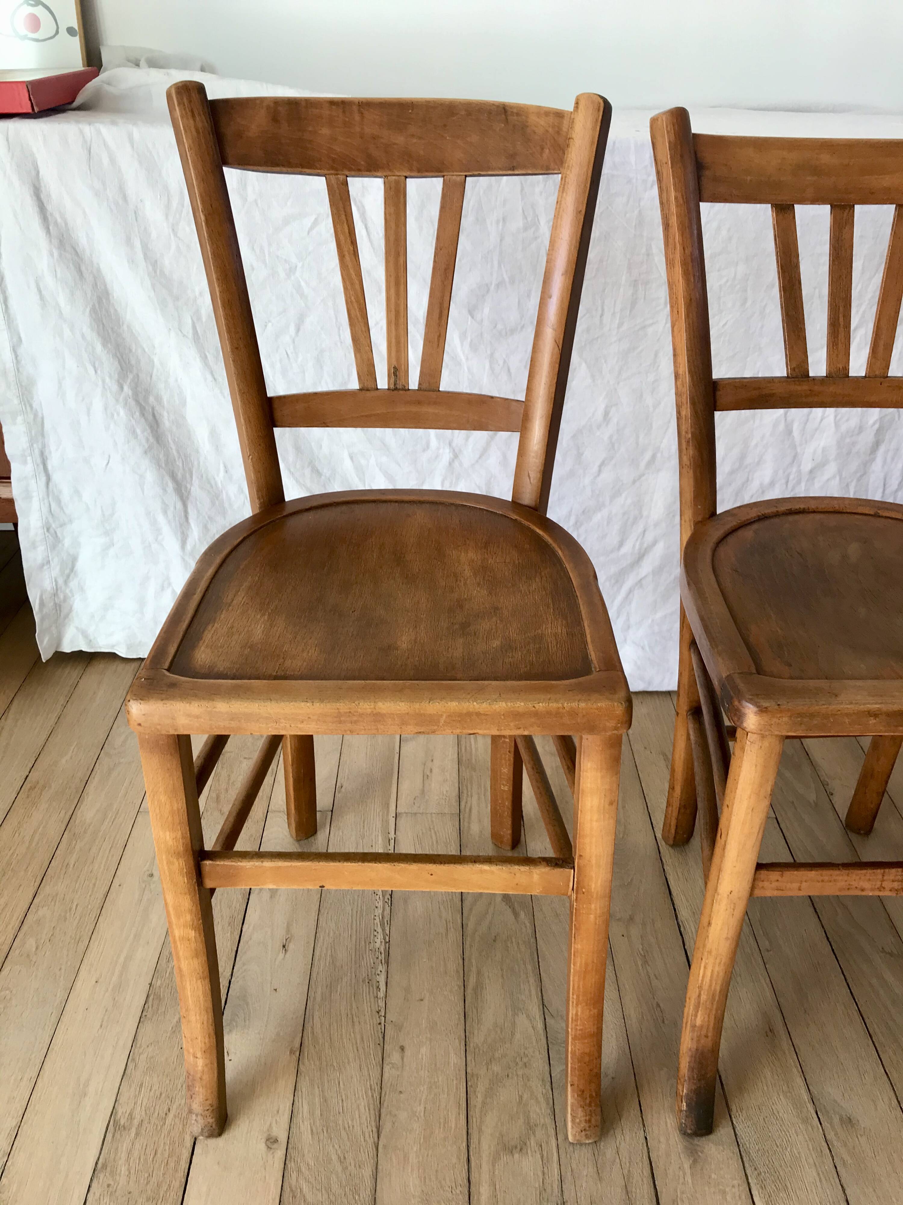 Set of 5 beech wood bistro chairs from the 1950s
