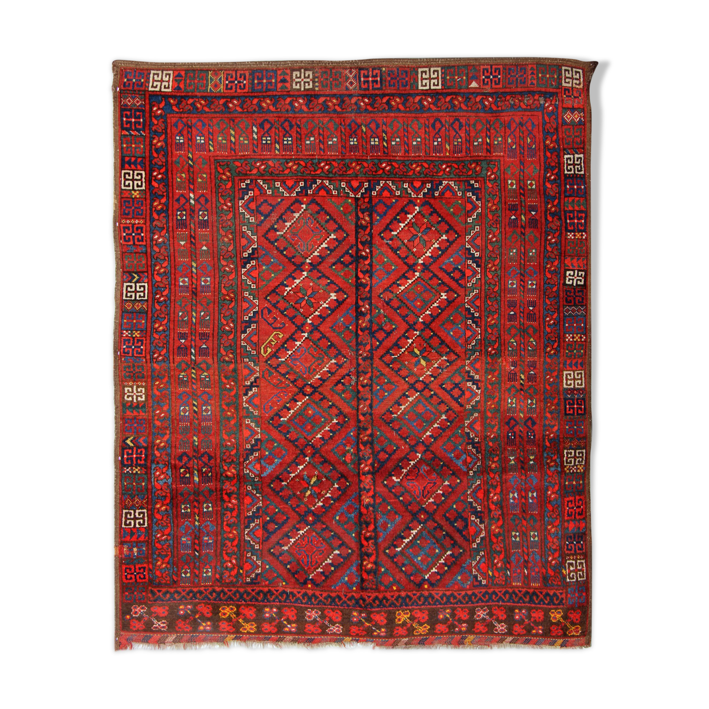 Handmade Red Wool Tribal Area Rug Persian Turkman Carpet Rug- 160x190cm