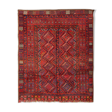 Handmade Red Wool Tribal Area Rug Persian Turkman Carpet Rug- 160x190cm