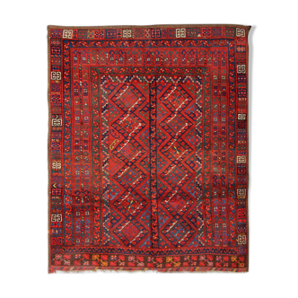 Handmade Red Wool Tribal Area Rug Persian Turkman Carpet Rug- 160x190cm