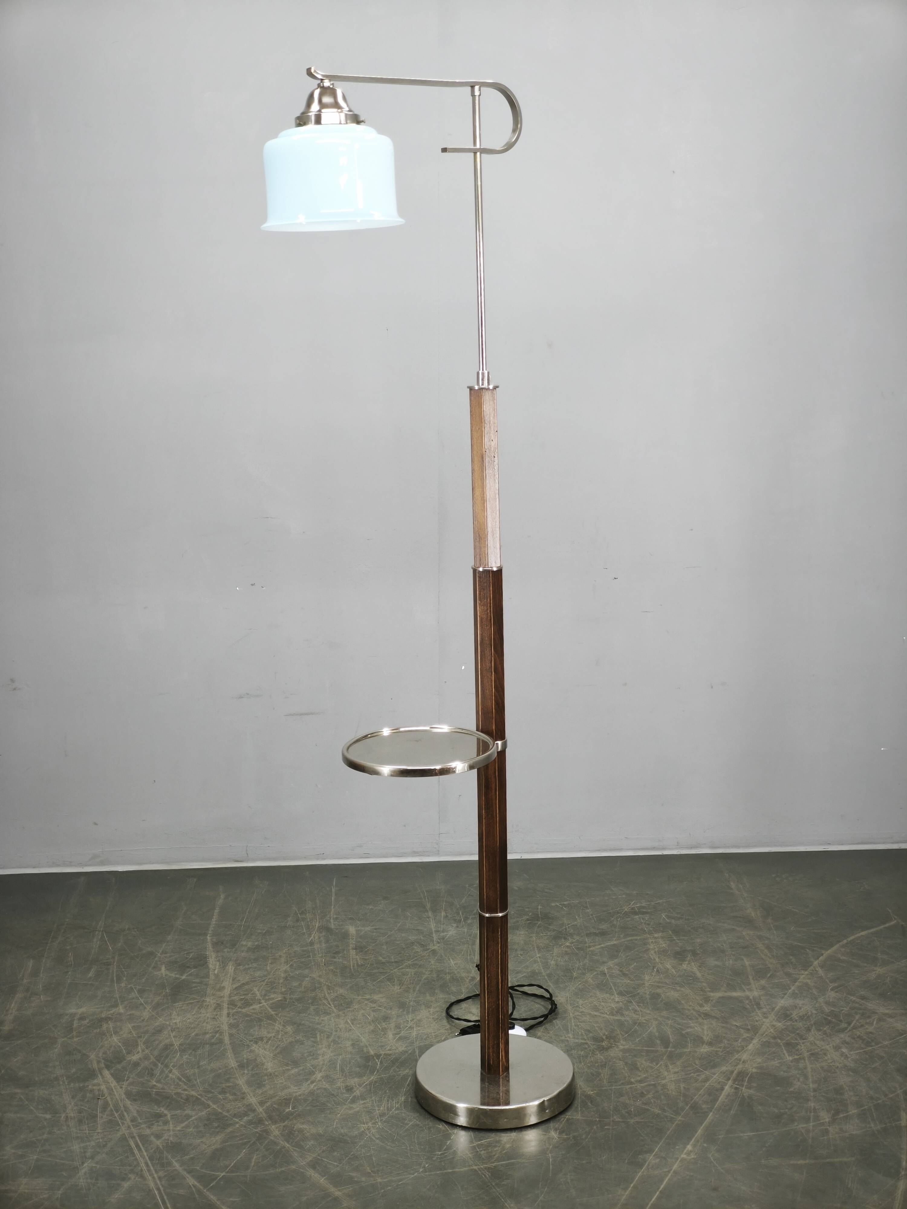 Czech Art Deco Adjustable Floor Lamp with Table, 1930s