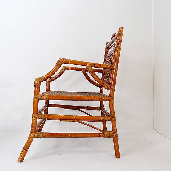 Pair of Asian style bamboo armchairs - France circa 1962