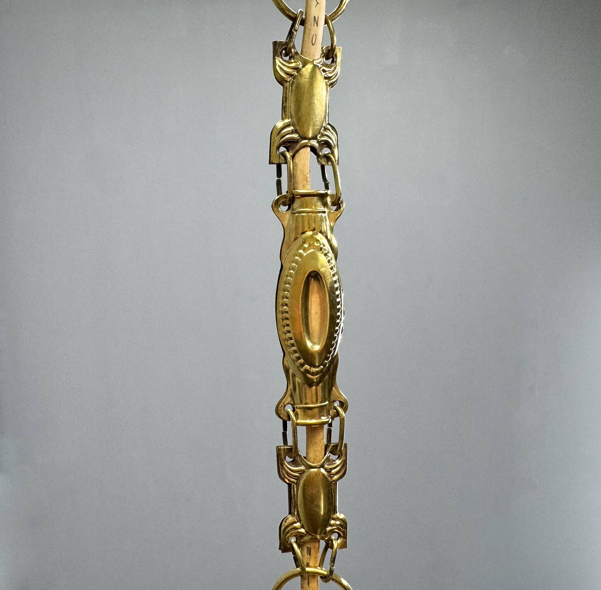 Art Deco Brass & Glass Pendant Light, Germany 1930s, Restored