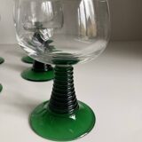 6 Verres à pied ondulés vert vintage