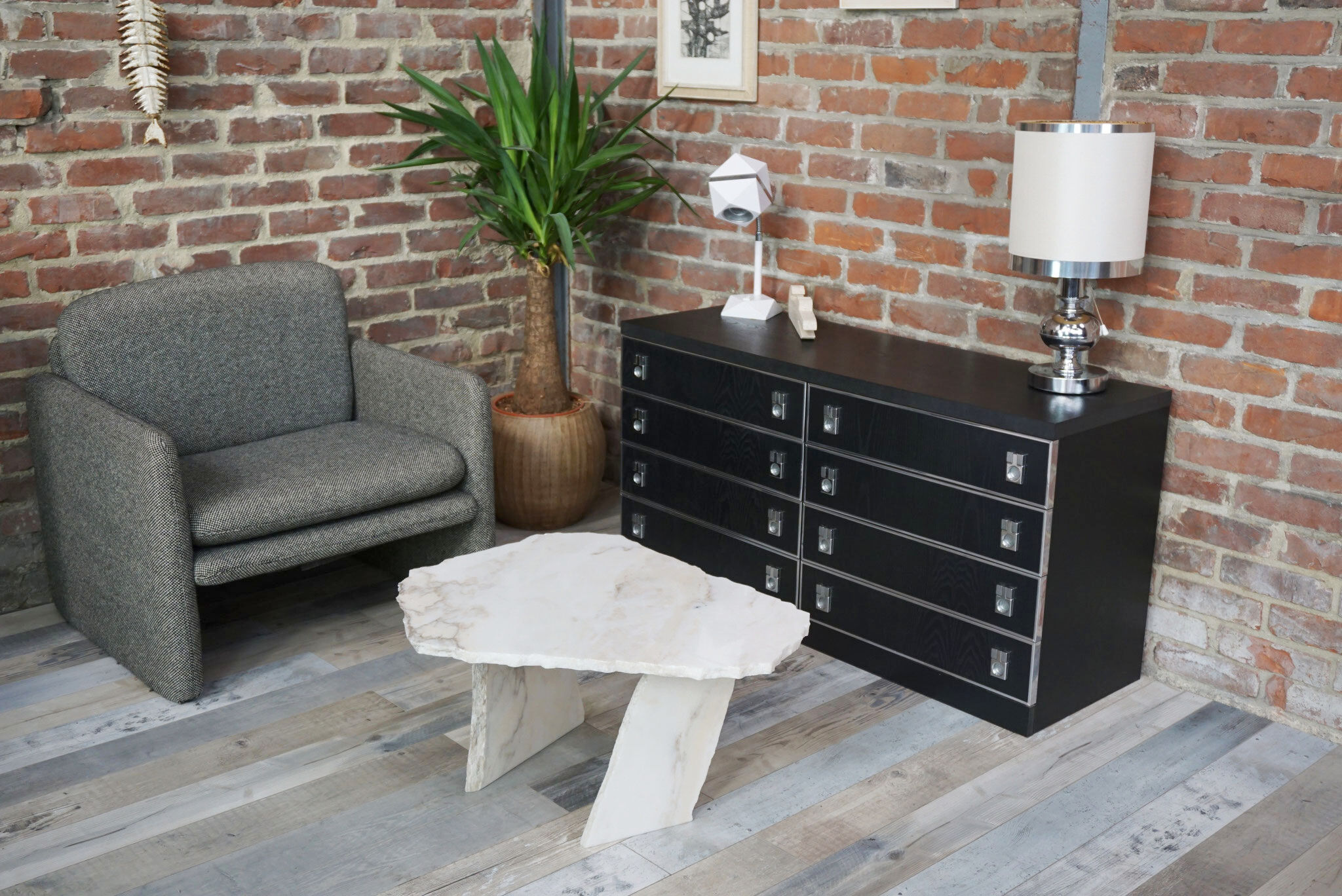 Brutalist design marble coffee table