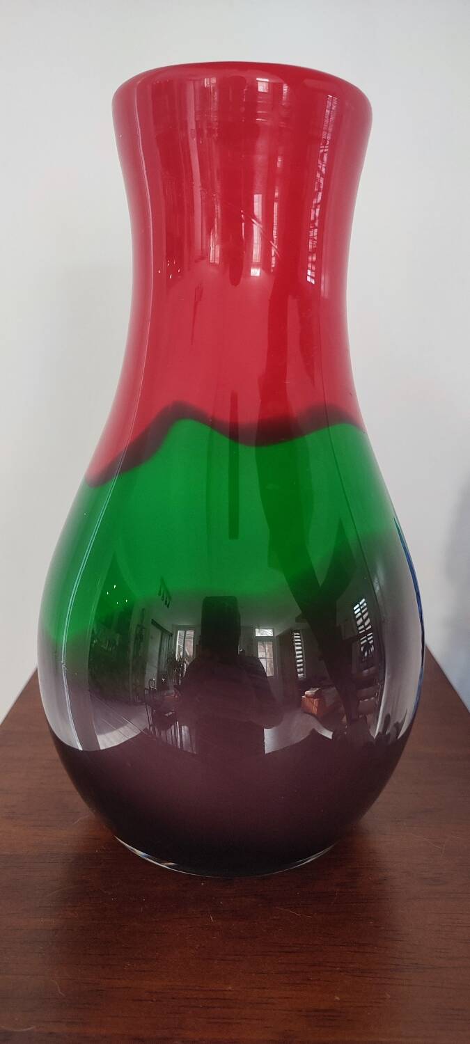Tricoloured domed vase in thick glass