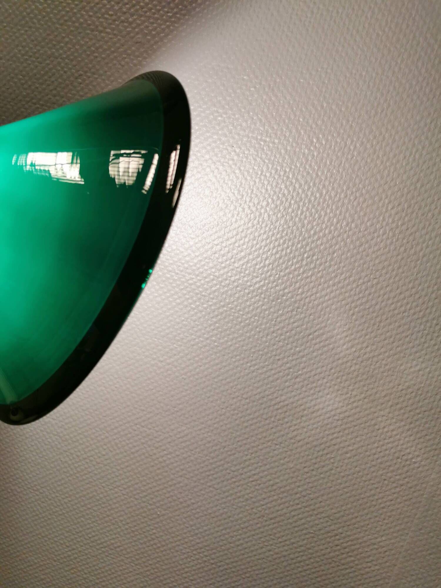 Green glass hanging lamp in double layer glass. Designed by Michael Bang for Holmegaard Denmark 1972